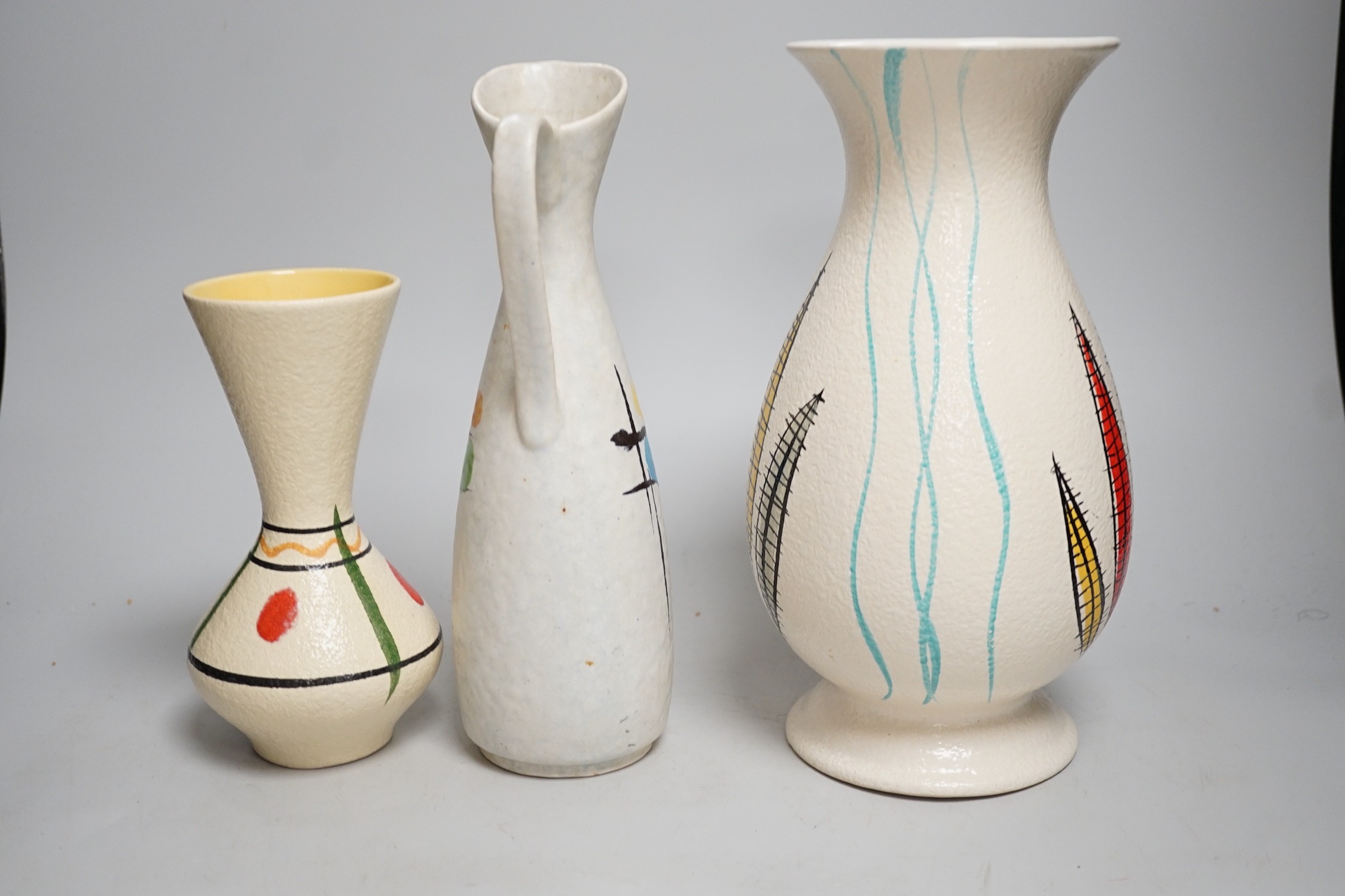 Two West German pottery vases and a jug, circa 1940’s-50’s